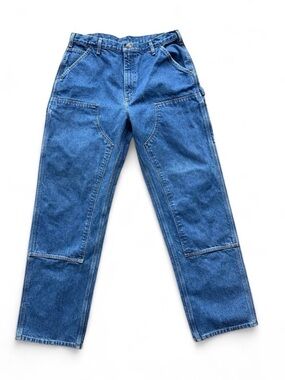 Vintage Carhartt B73 DST Men’s 36x34 Blue Double Knee Denim Logger Pants Jeans